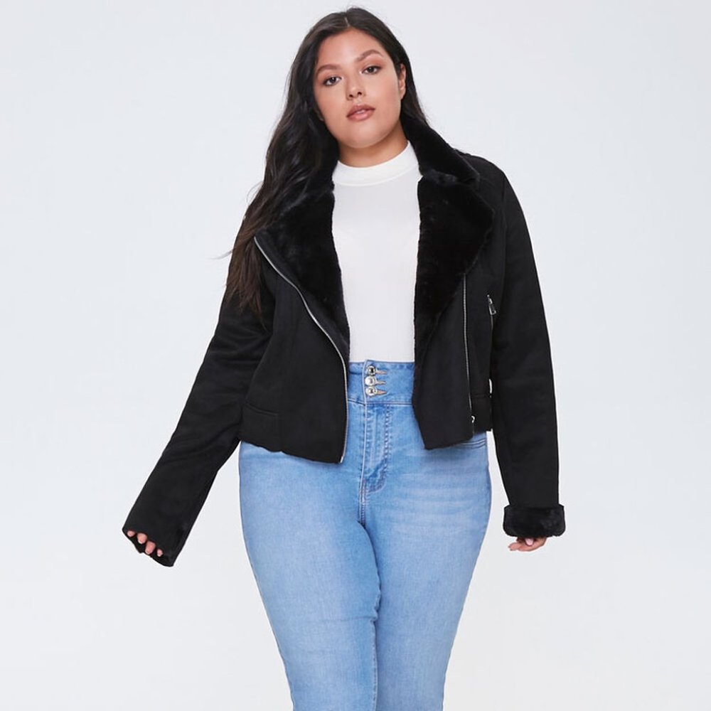 NWT Forever 21 Faux Fur-Trim Moto Jacket Size Small